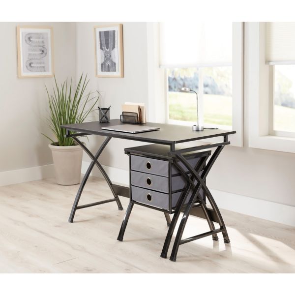 Modern 47.5" Computer Desk with Integrated File Cabinet, Black (FUR-DSK475-FC-BK)