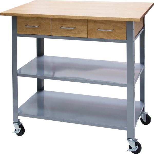Commercial Mobile Serving & Utility Cart with Wood Top, 35"W x 19.5"D x 36"H (FUR-SC35-WD-ST)