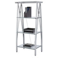 Modern 4-Tier Glass & Metal Display Bookcase, 59"H, Clear/Silver (FUR-BC4T-59-CS)