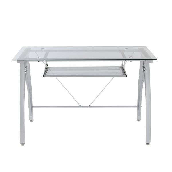 Contemporary 47" Glass-Top Computer Desk with Metal Frame, Silver (FUR-DSK47-GLS-SV)