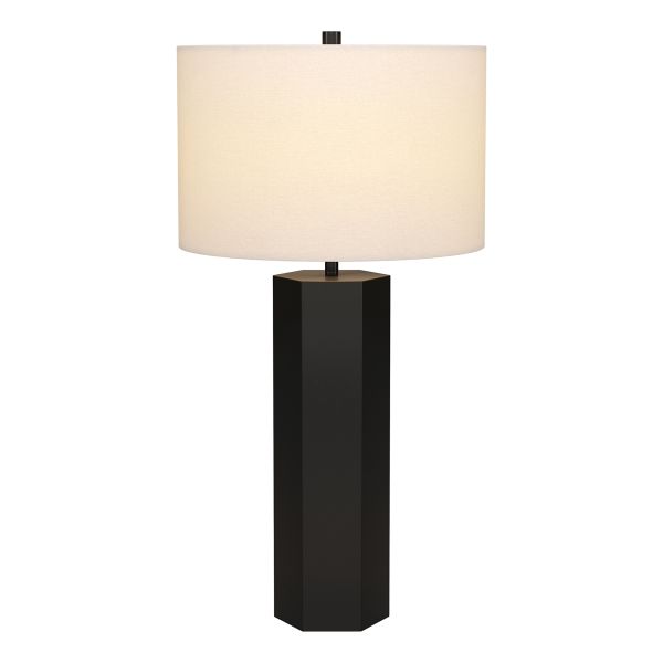 Modern 27.25" Table Lamp with Fabric Shade – Blackened Bronze & White (LMP-2725-BB-WH)