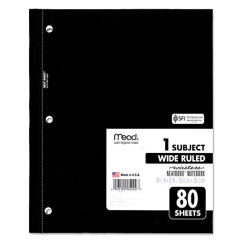 Single-Subject Bound Notebook, Wide Ruled, 8" x 10.5", 78 Sheets, Assorted Covers (OFF-NB1-WR78-AS)