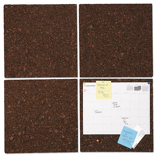 12" x 12" Cork Board Tiles, 3/8" Thick – Dark Brown, 4/Pack