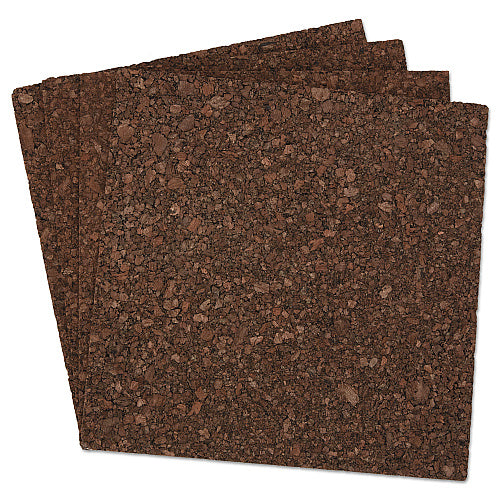 12" x 12" Cork Board Tiles, 3/8" Thick – Dark Brown, 4/Pack