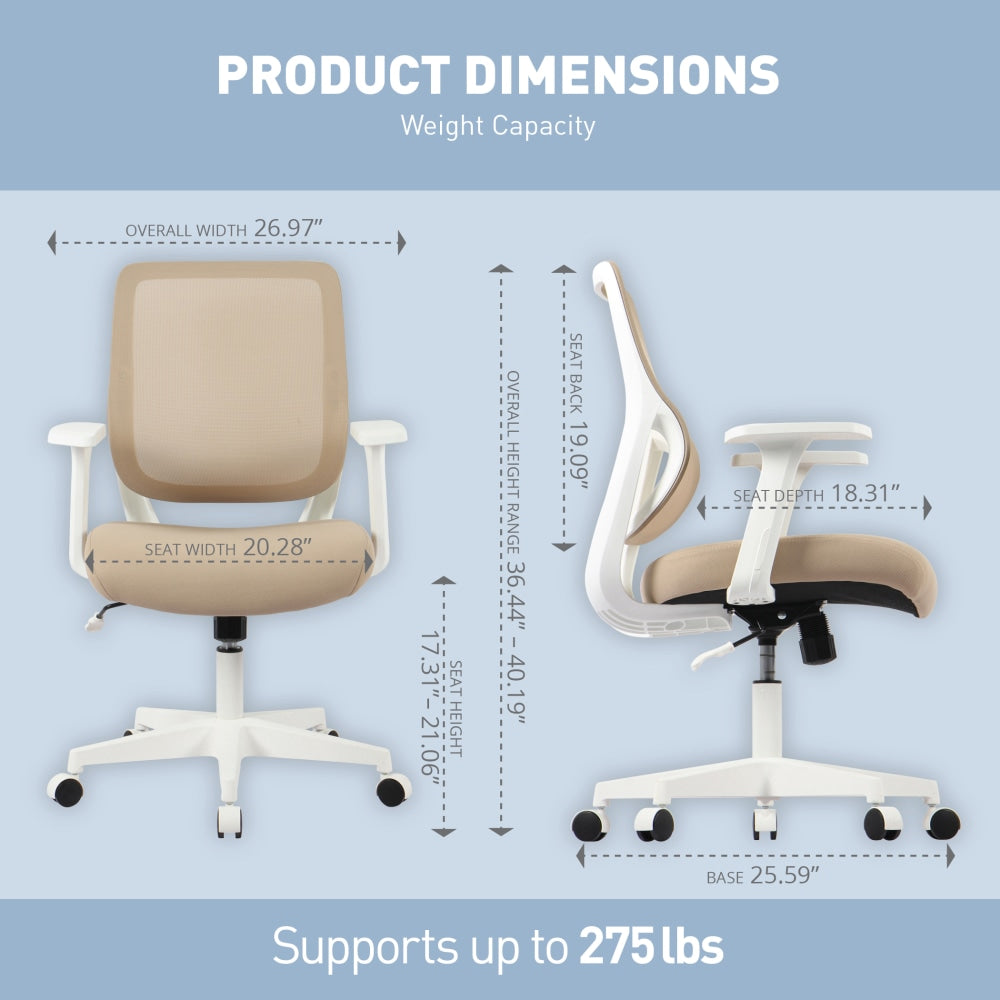 Modern Mesh Low-Back Office Task Chair, Linen Beige/White (FUR-CHR-LB-MSH-BW)