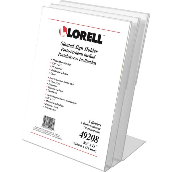 Clear Acrylic Slanted Sign & Document Holder, 8.5" x 11", 3/Pack (OFF-SH8511-CLR3)