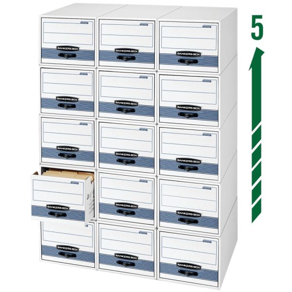 Stackable Drawer File Storage Boxes, Letter Size, 23" x 12.5" x 10.5", White/Blue, 6/Pack (OFF-DFB2312-WB6)