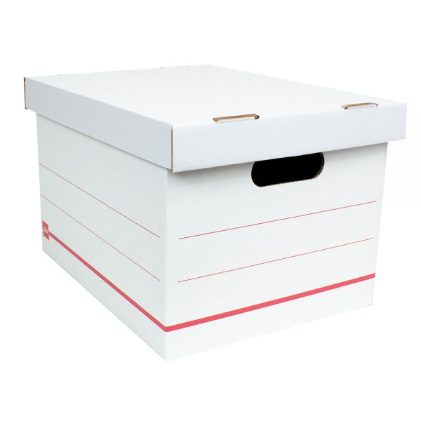Standard-Duty Corrugated File Storage Boxes, Letter/Legal, 15" x 12.25" x 10", White/Red, 10/Pack (OFF-FSB1512-WR10)