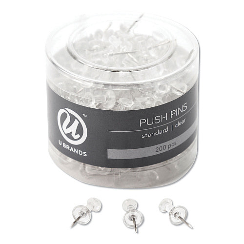 Standard Clear Plastic Push Pins, 0.44", 200/Pack