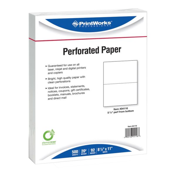 Professional Pre-Perforated Multipurpose Paper, 8.5" x 11", 20 lb, White, 500 Sheets/Ream (PAP-PERF-8511-W500)