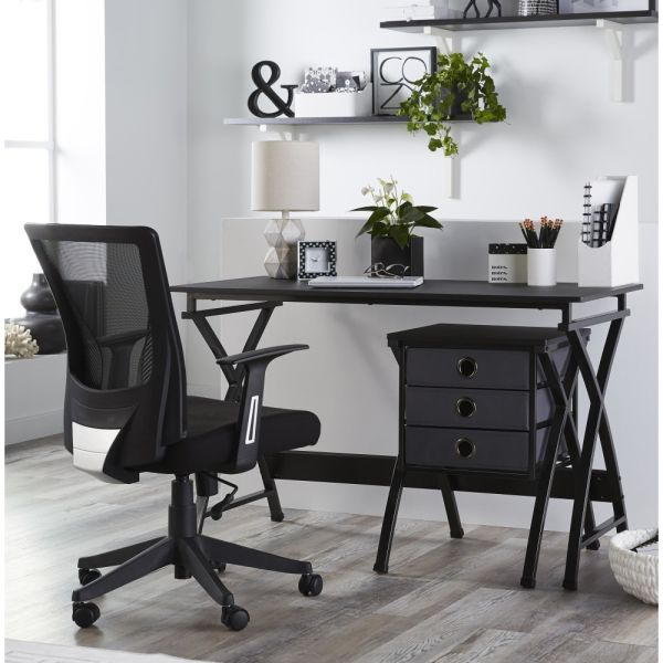 Modern 47.5" Computer Desk with Integrated File Cabinet, Black (FUR-DSK475-FC-BK)