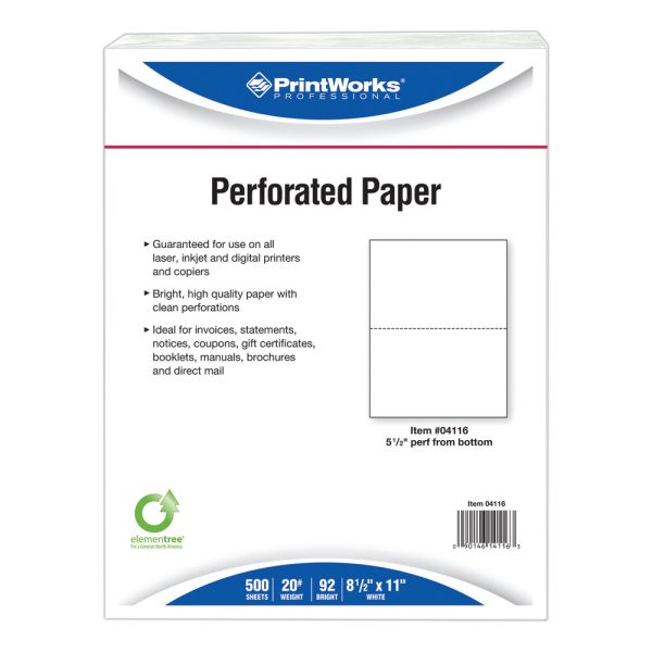 Professional Pre-Perforated Multipurpose Paper, 8.5" x 11", 20 lb, White, 500 Sheets/Ream (PAP-PERF-8511-W500)