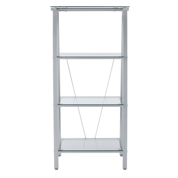 Modern 4-Tier Glass & Metal Display Bookcase, 59"H, Clear/Silver (FUR-BC4T-59-CS)