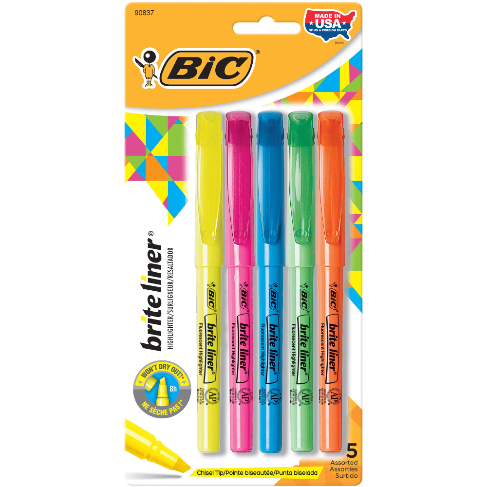 Pocket Highlighters, Chisel Tip, Assorted Fluorescent Colors, 5/Pack (OFF-HL-PKT-AST5)