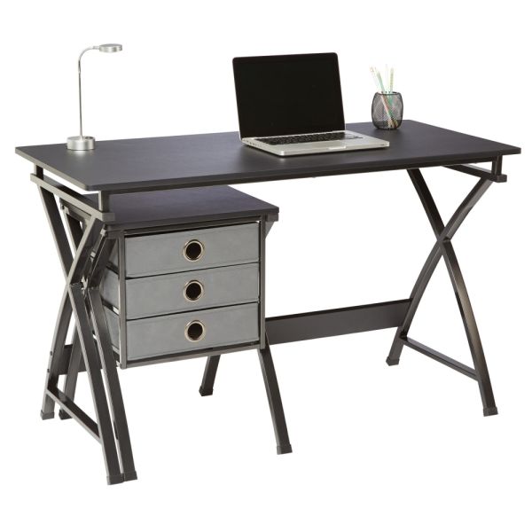 Modern 47.5" Computer Desk with Integrated File Cabinet, Black (FUR-DSK475-FC-BK)