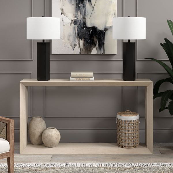 Modern 27.25" Table Lamp with Fabric Shade – Blackened Bronze & White (LMP-2725-BB-WH)