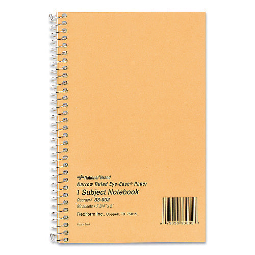 Single-Subject Wirebound Notebook, Narrow Ruled, 5" x 7.75", 78 Sheets, Kraft Brown (OFF-NB1-NR78-BR)