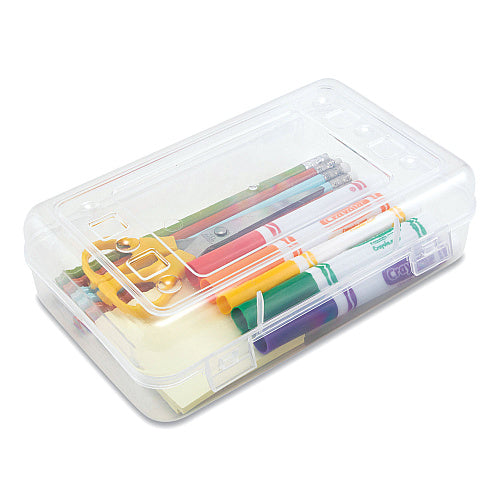 Clear Plastic Pencil & Supply Box with Lid, 8.5" x 5.25" x 2.5" (ORG-PB851-CLR)