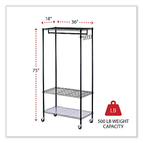 Commercial Wire Shelving Garment Rack, 30-Garment Capacity, 36"W x 18"D x 75"H – Black (STG-GR361875-BLK)