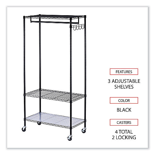 Commercial Wire Shelving Garment Rack, 30-Garment Capacity, 36"W x 18"D x 75"H – Black (STG-GR361875-BLK)