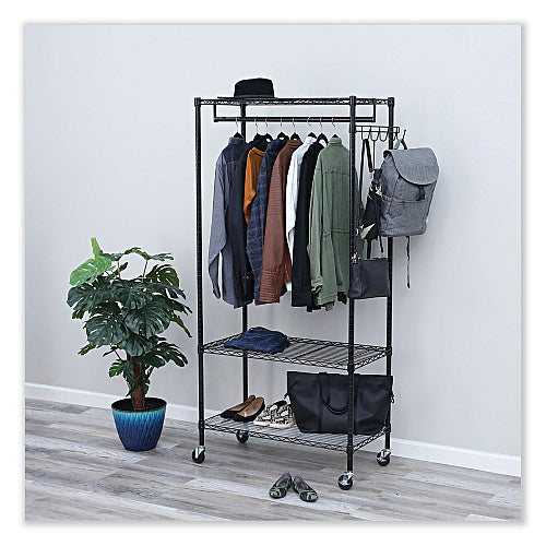Commercial Wire Shelving Garment Rack, 30-Garment Capacity, 36"W x 18"D x 75"H – Black (STG-GR361875-BLK)