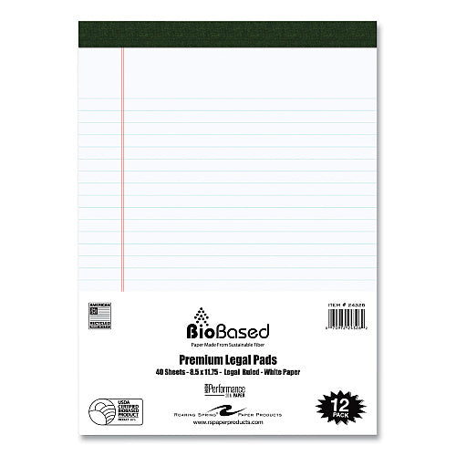 Bio-Based Legal Writing Pads, Wide Ruled, 8.5" x 11.75", 42 Sheets, White, 12/Pack (OFF-LP-WR42-WH12)