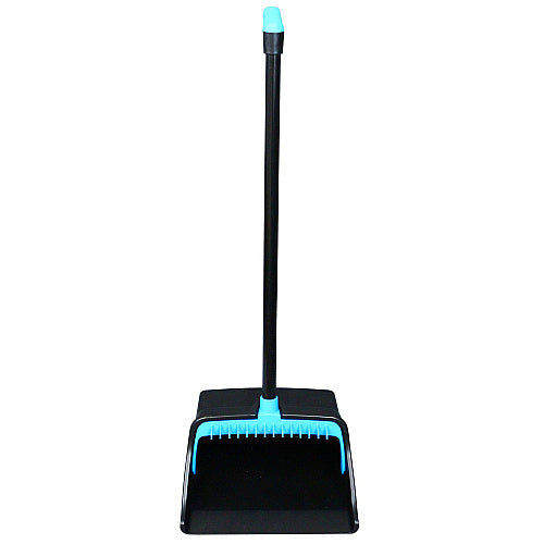 Long-Handle Plastic Lobby Dust Pan, 12.32" Wide, 31.84" Aluminum Handle – Blue/Black, 6/Carton (CLN-LDP1232-BB-6)