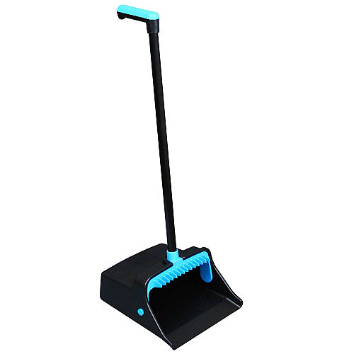 Long-Handle Plastic Lobby Dust Pan, 12.32" Wide, 31.84" Aluminum Handle – Blue/Black, 6/Carton (CLN-LDP1232-BB-6)