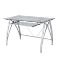 Contemporary 47" Glass-Top Computer Desk with Metal Frame, Silver (FUR-DSK47-GLS-SV)