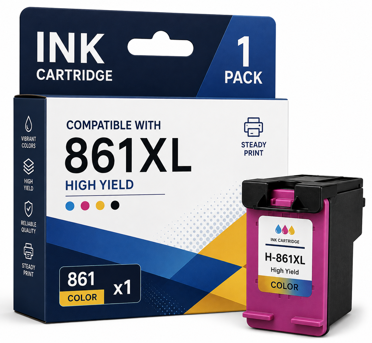 860XL/861XL Compatible High-Yield Ink Cartridge Combo Pack, Black & Color (W39-860861XL-CMB)