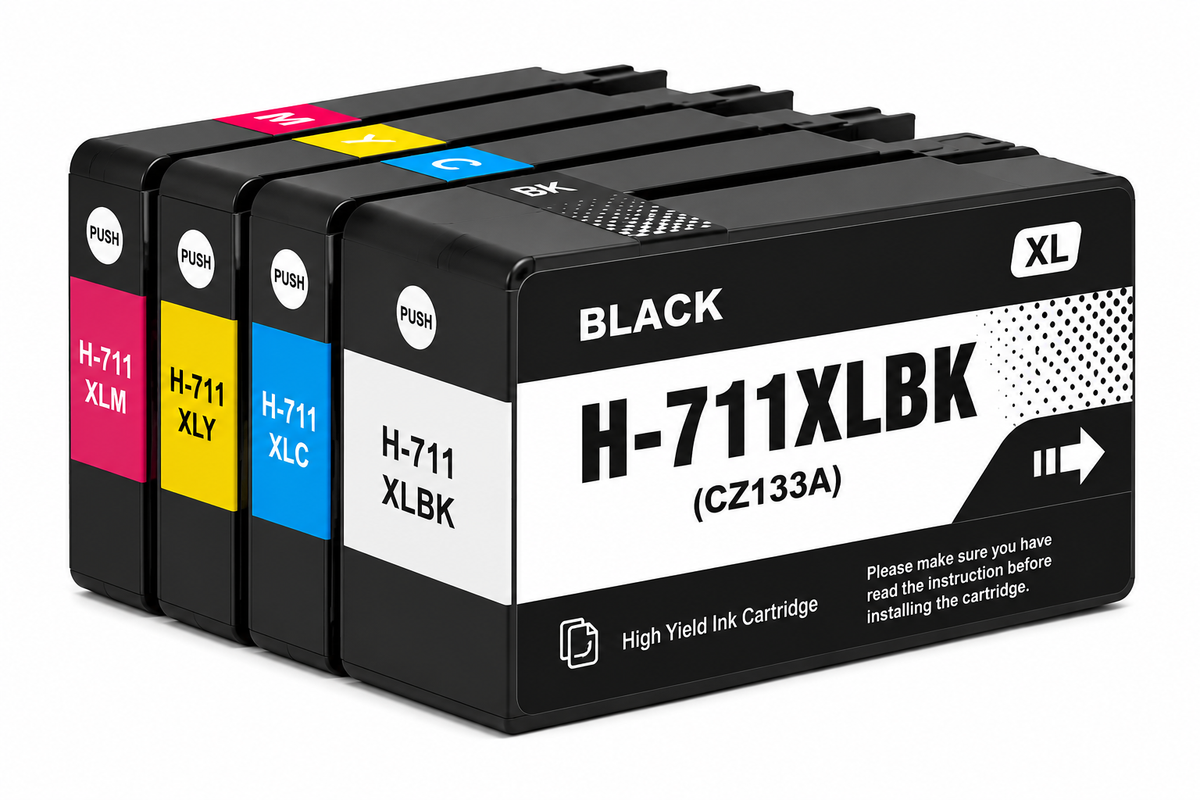 Compatible 711/711XL High-Capacity Ink Cartridge Set, Black/Cyan/Magenta/Yellow (B45-711XL-4PK)