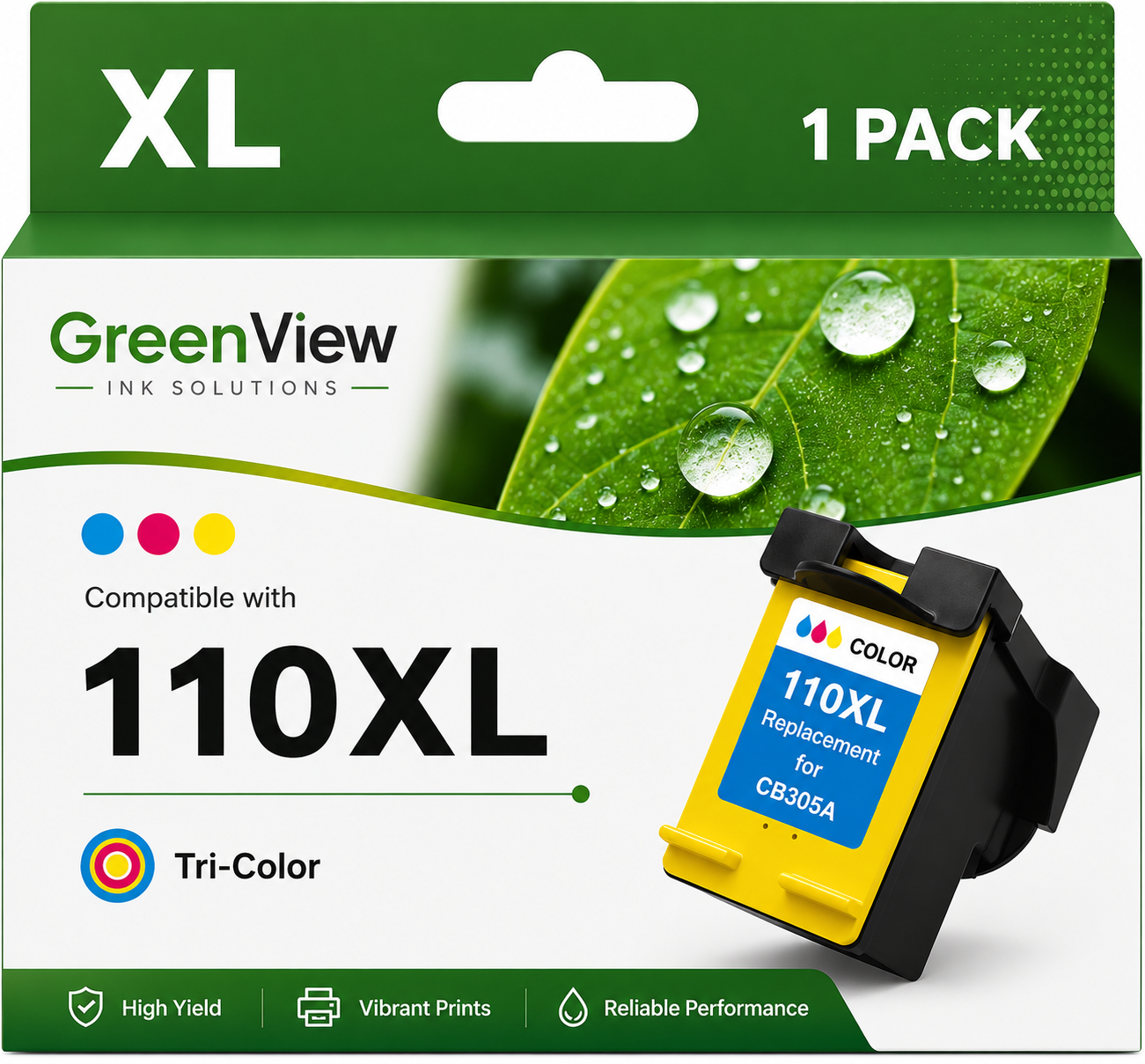 Compatible 110XL High-Yield Tri-Color Ink Cartridge, Remanufactured, 1-Pack (INK-110XL-TC1)