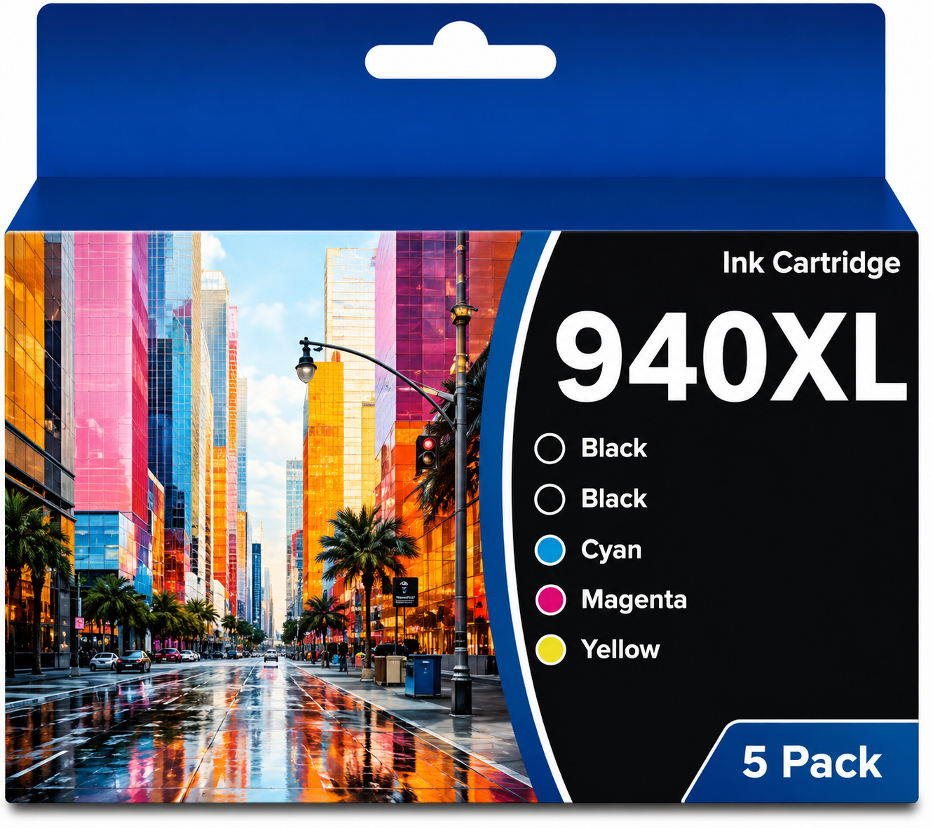 Compatible 940XL High-Yield Ink Cartridge Set with Chip, 5-Pack, 2 Black + CMY (INK-940XL-5PK)