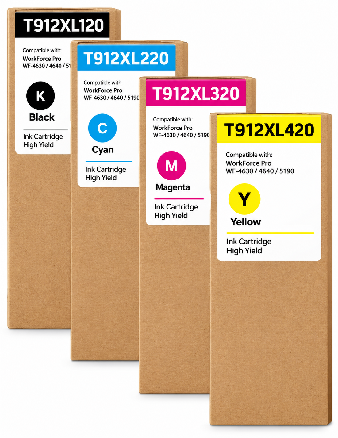 T912XL Compatible High-Yield Remanufactured Ink Cartridge Set with Chip, CMYK, 4-Pack (INK-T912XL-4PK)
