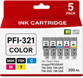 PFI-321 Compatible High-Capacity Pigment Ink Tank Set with Chip, 300 mL, 5-Pack (INK-PFI321-5PK)