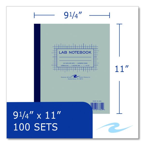 2-Part Carbonless Science & Lab Notebook, Quadrille Rule, 11" x 9.25", 96 Sheets, Gray, 5/Carton (PAP-LAB2-QD-5CT)