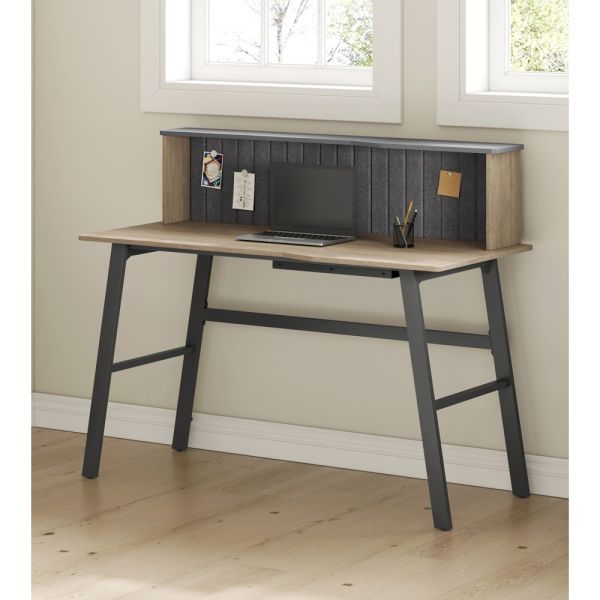 Modern 51.5" Computer Desk with Removable Storage Hutch, Light Oak/Gray (FUR-DSK515-HUT-OG)