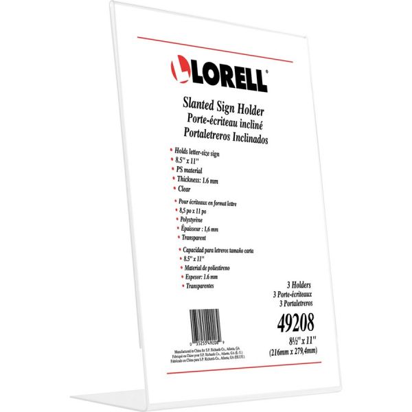 Clear Acrylic Slanted Sign & Document Holder, 8.5" x 11", 3/Pack (OFF-SH8511-CLR3)