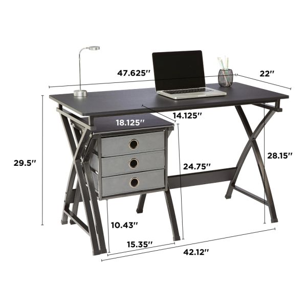 Modern 47.5" Computer Desk with Integrated File Cabinet, Black (FUR-DSK475-FC-BK)