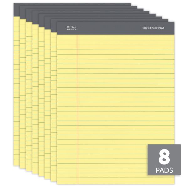 Professional Legal Writing Pads, Wide Ruled, 8.5" x 11.75", 48 Sheets, Canary, 8/Pack (OFF-LP-WR48-CN8)