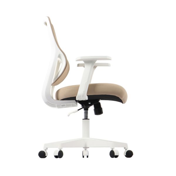 Modern Mesh Low-Back Office Task Chair, Linen Beige/White (FUR-CHR-LB-MSH-BW)