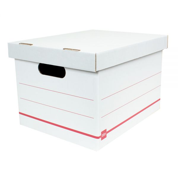 Standard-Duty Corrugated File Storage Boxes, Letter/Legal, 15" x 12.25" x 10", White/Red, 10/Pack (OFF-FSB1512-WR10)