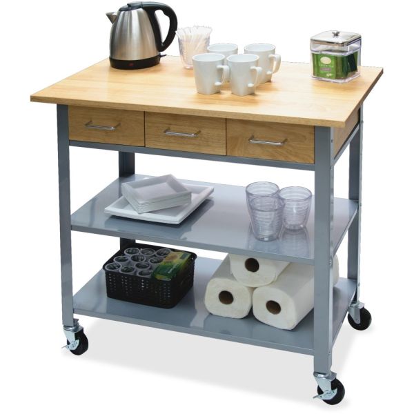 Commercial Mobile Serving & Utility Cart with Wood Top, 35"W x 19.5"D x 36"H (FUR-SC35-WD-ST)