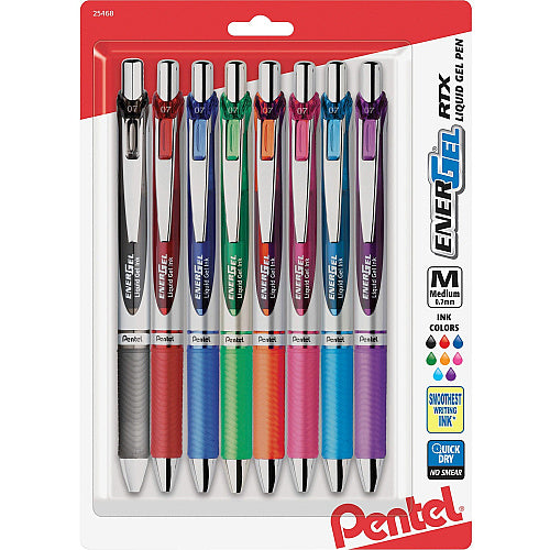 Retractable Gel Ink Pens, 0.7 mm Medium Tip, Assorted Ink, 8/Pack (OFF-GP07-AST8)